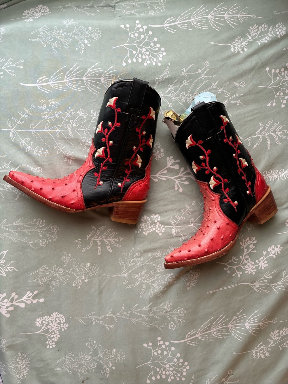 Red and Black Leather Cowboy Boots